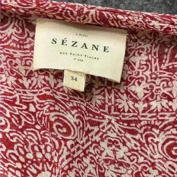 Sezane | Abelia Blouse | Burgundy Mosaic Print | Wrap Top | Size 34 / Us Sz 2 - Picture 3 of 7